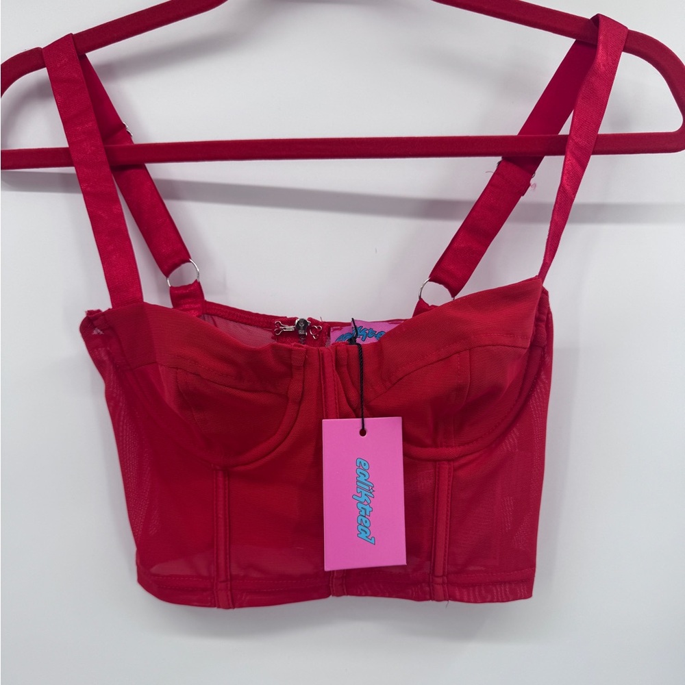 Edikted Red Mesh Corset Crop Top/Bra Sz XS